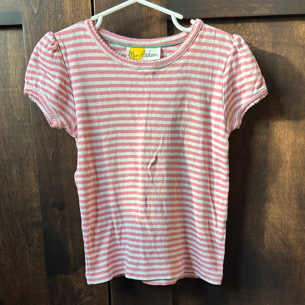 Mini Boden Pink and White Striped Tee